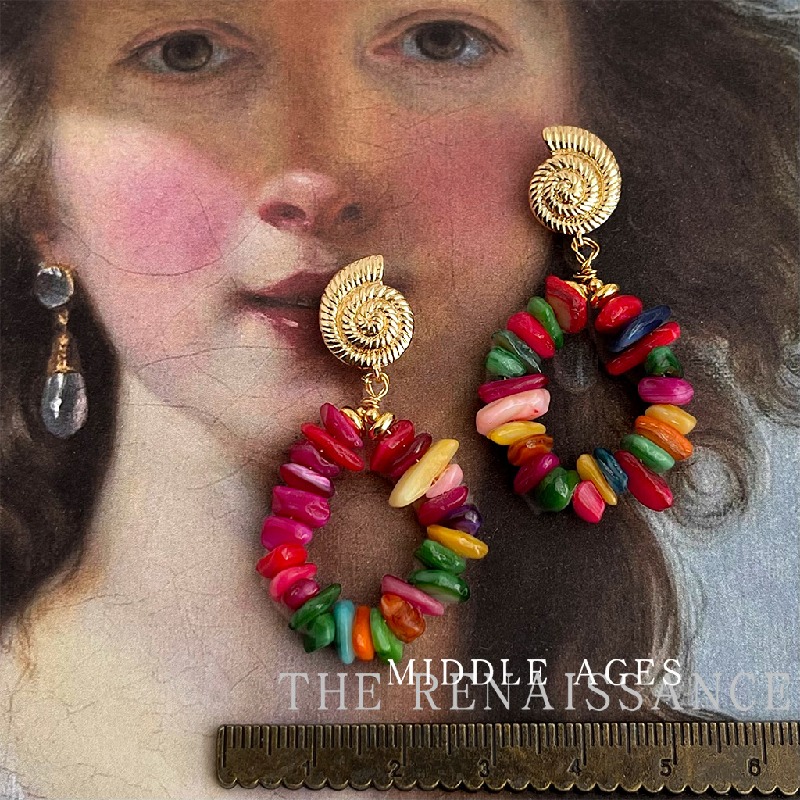vintage Light Middle Ancient Style Hand-made Natural Stone Vintage Ethnic Style Earrings Colorful Gravel Earrings Ear Jewelry for Women
