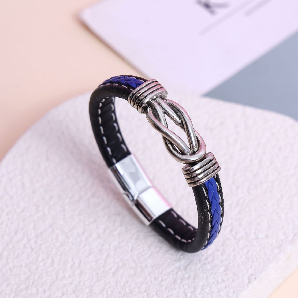 Hot selling alloy retro leather bracelet, European and American leather woven bracelet, men’s titanium steel trendy bracelet