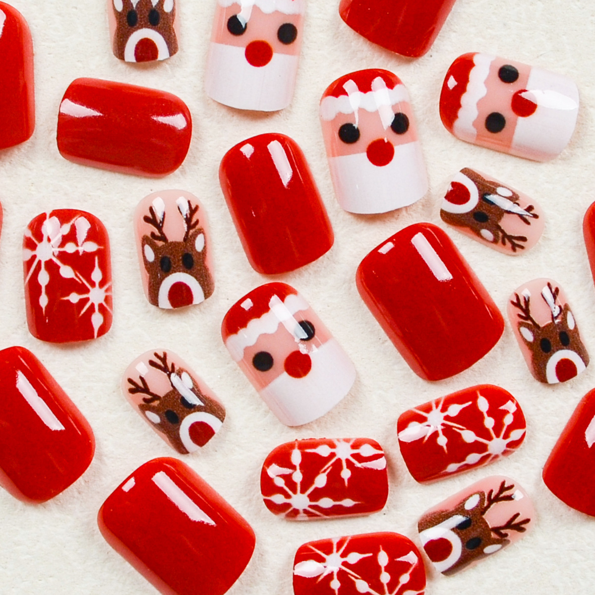Christmas series Cute cartoon Santa Claus nail patches, little reindeer fake nail patches