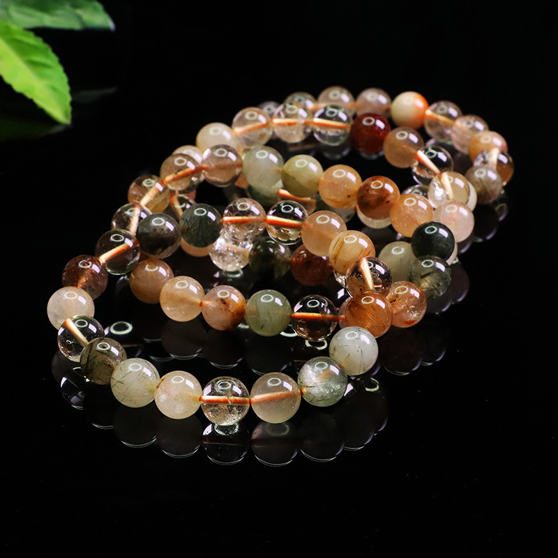 Natural Rainbow Rutilated Quartz Bracelet Fortune, Prosperity, and Longevity Rainbow Crystal Bracelet